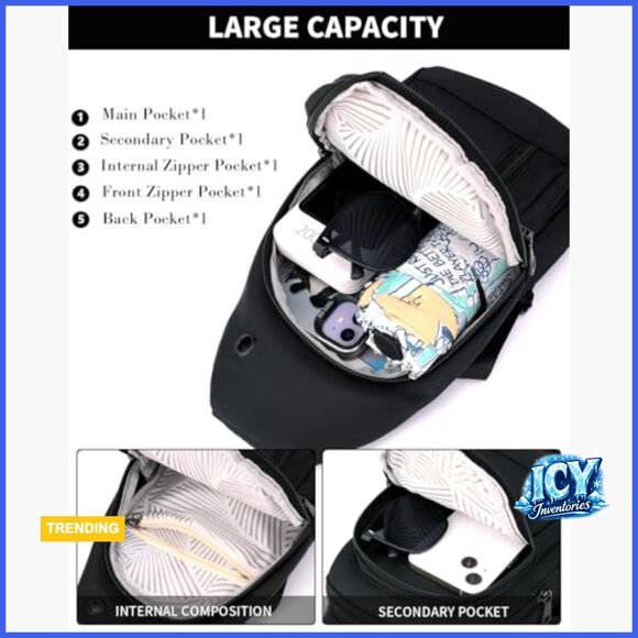 Nylon Sling Backpack Crossbody Bag for Travel Hiking Daypack